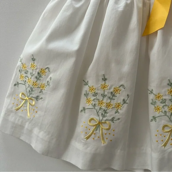 Rachel Riley 3T Toddler Girl White Dress Yellow Floral Embroidery Party  Spring